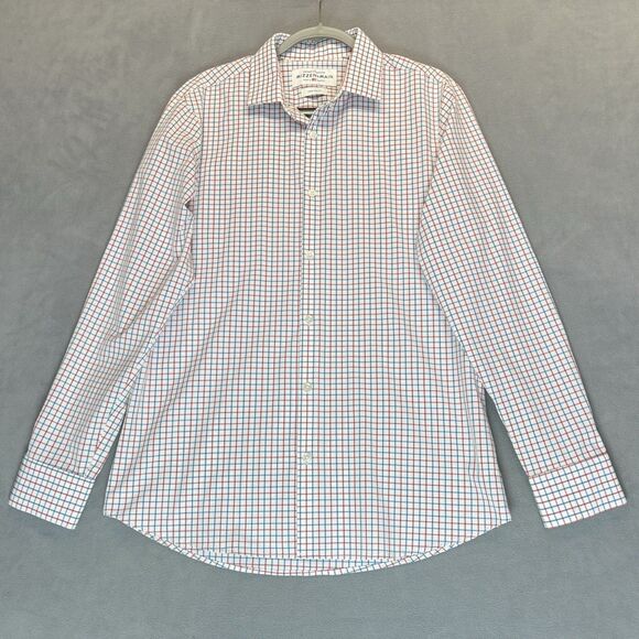 Mizzen + Main Leeward Trim Fit Dress Shirt Size Large Plaid Check Red Blue USA - Picture 1 of 7